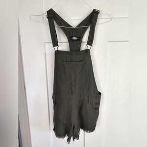 American Original Rewash Olive Green Overall Shorts With Pockets Small